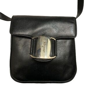 Salvatore ferragamo black leather mini crossbody bag